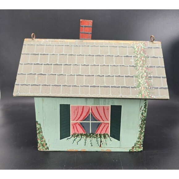 Vintage Birdhouse Green Hand-Painted Wooden Cottage Chimney Windows CM2034 - Picture 12 of 13